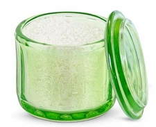 DEPRESSION STYLE GLASS SALT CELLAR WITH LID, RETRO KITCHEN DECO - 3.5" H X 4" D