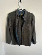Pendleton Virgin Wool Gray Green Plaid Lined Button-Up Shirt Men's L 1970 s