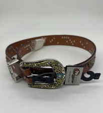 Nocona Size S Western Leather Bling Belt with Silver Buckle  Tip 28-32  NEW 80