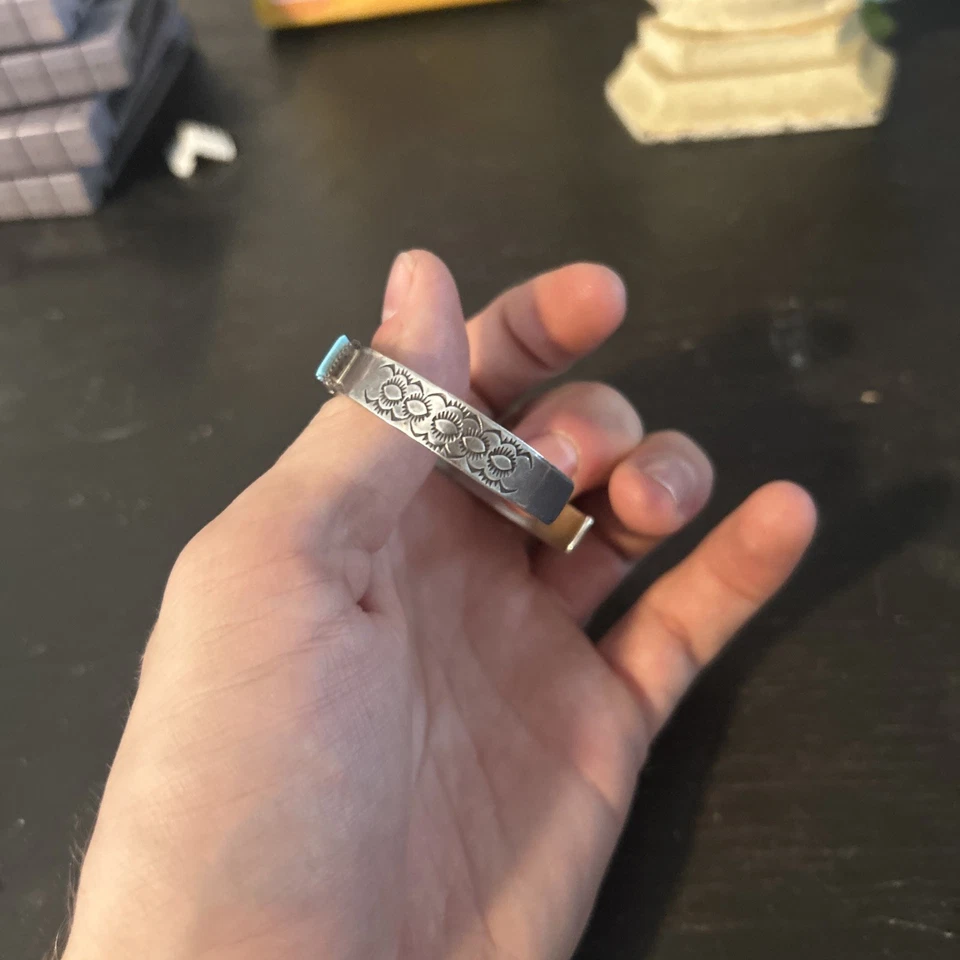 Rl Zuni Signed Needlepoint Turquoise Sterling Silver Vintage Cuff Bracelet - Image 3 of 4