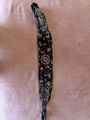Black Bandana Headband with Skull and Red Accent Pattern