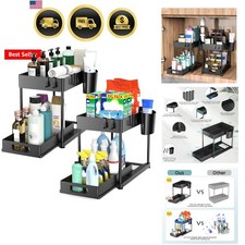 Under Sink Organizer Dual Tier Drawer Cabinet Storage Kitchen Bathroom Black