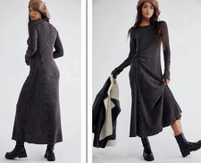Free People Womens Size M FP One Natasha Thermal Maxi Dress Waffle-Knit Cotton