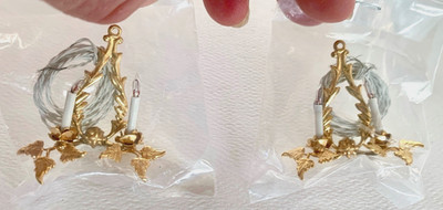 Vintage Dollhouse Miniature Acanthus Leaf Brass Electric Wall Sconces (2), 1980s