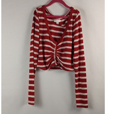 Colsie Striped Button Up Sweater Cropped Small Candy Cane Red White Stripe Cute