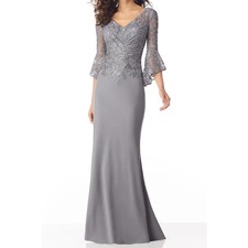 Custom Lace Applique Mermaid Mother of The Bride Dresses with Sleeves Chiffon
