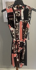 Women’s NY & Co Sleeveless Tie Dress Black Peach Animal Print Sz Small Y2K