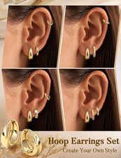 Small 14K Gold Plated Huggie Hoop Earrings Stack Set Silver