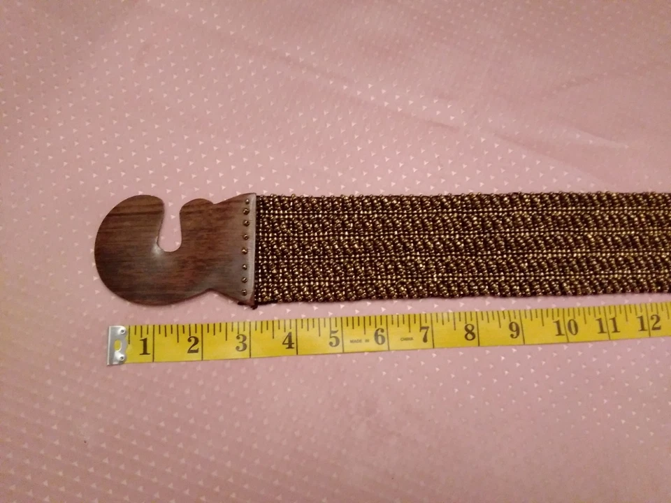 Cinturón con Cuentas Elástico Mujer Cobre Vidrio Madera Cierre Entrelazado Ancho Boho Foto 3 de 4