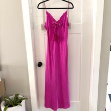 LoveShackFancy Luciole Bow Maxi Dress 100% Silk Pink BARBIE Party Gown Medium