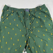 Polo Ralph Lauren Mens Pajama Pants Large Green Cotton All Over Pony Print Sleep