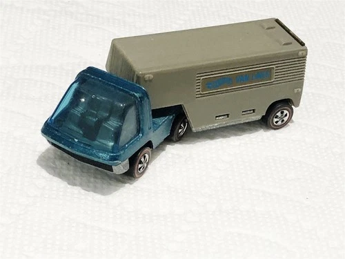 HOT WHEELS RED LINE VAN LINES TRUCK AQUA w DARK INT GREY TRAILER VERS #4
