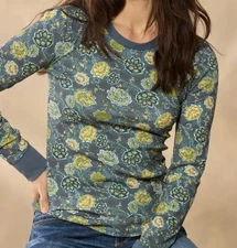 NEW Sundance Catalog Women Sausalito 3/4 Sleeve Print Thermal Periwinkle Teal S