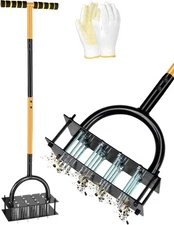 Manual Lawn Aerator Tool with 16 Steel Spikes, Adjustable T-Handle Hand... 