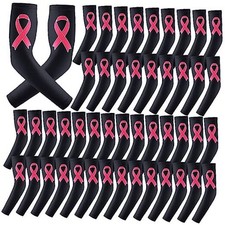 24 Pairs Breast Cancer Awareness Arm Sleeves Ribbon Sports Small Black