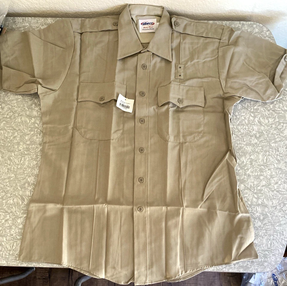 NUEVA Camisa de Trabajo Uniforme Tostado 00336-3 GRANDE Manga Corta Elbeco Duty Plus 65/35 Nueva con Etiquetas Foto 3 de 4