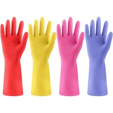 4 Pairs Rubber Dishwashing Gloves Kitchen Cleaning Gloves Reusable Household