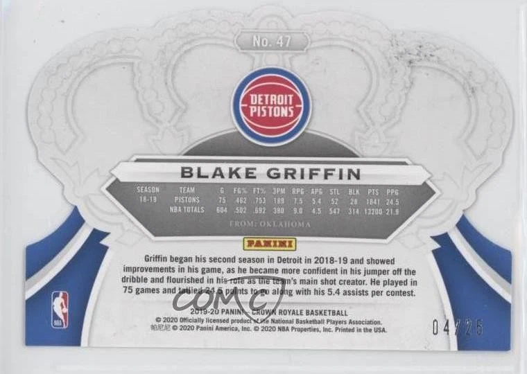 2019-20 Panini Crown Royale Crystal Purple /25 Blake Griffin #47 - Image 2 of 2