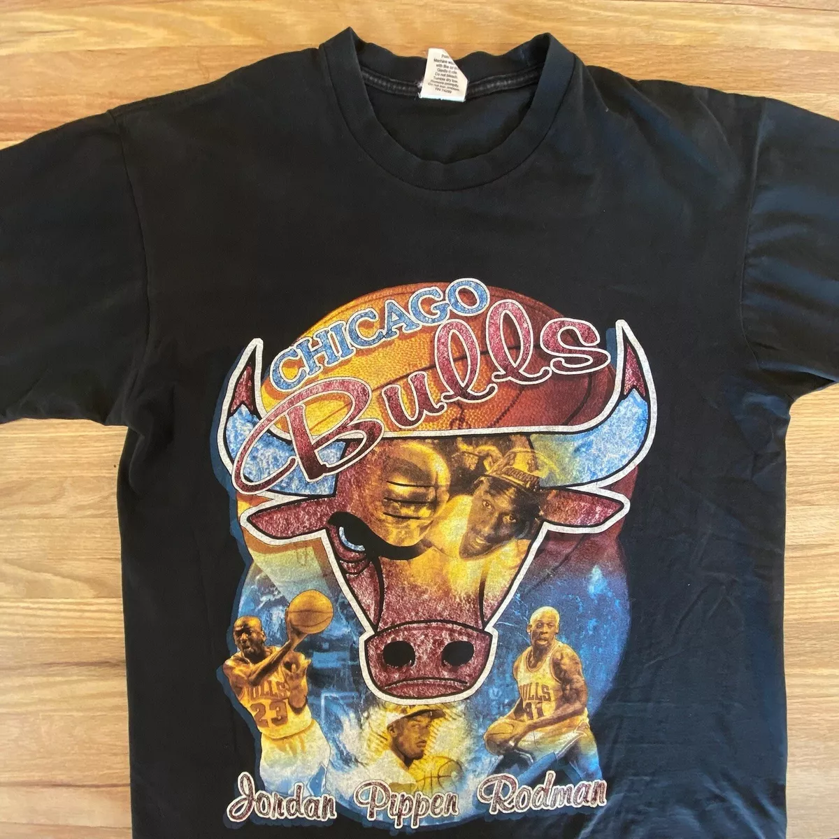 Vintage 90s Chicago Bulls Championship Rap T Shirt Sz L Jordan Pippen Rodman