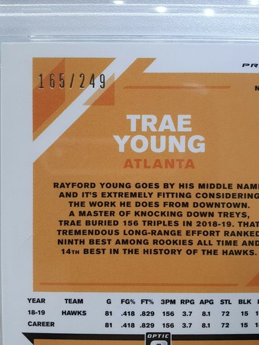 2019 Donruss Optic Trae Young #2 Premium Box Set Prizm /249 - PSA 9 - Picture 3 of 3