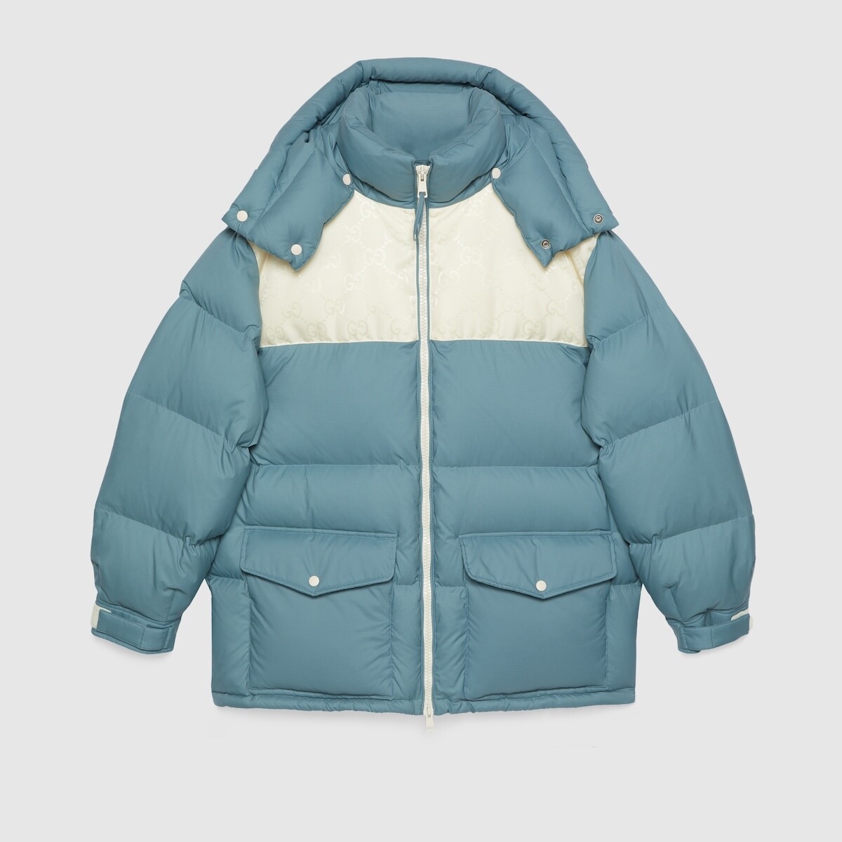 size 50 L Gucci Nylon Down Jacket GG Inserts Blue White Puffer | eBay