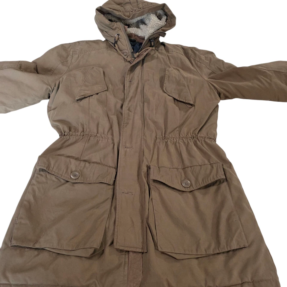 Chaqueta Parka Stile Benetton Para Mujer L Marrón Forrada Polar Cintura Elástica Botón Cremallera Foto 2 de 4
