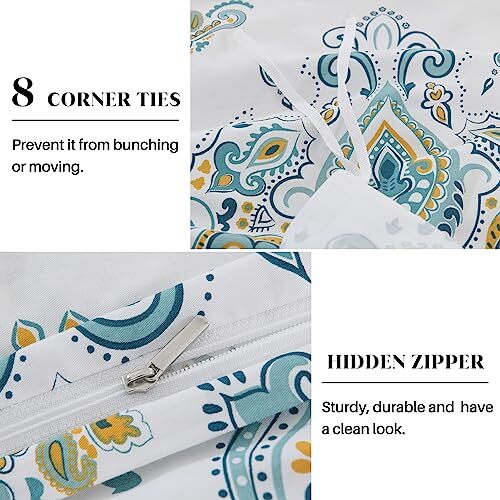 Cotton Duvet Cover King Size King (104"x 90") Blue/Yellow/White (No