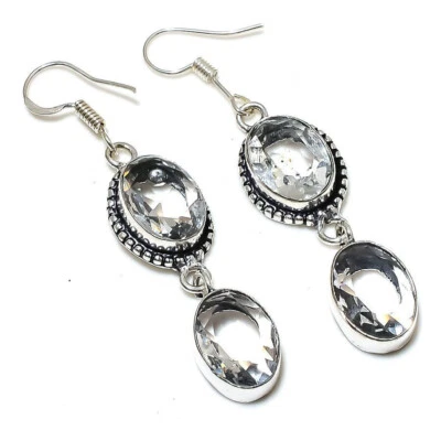 Glänzend Weiß Topas Edelstein 925 Sterling Silber Handgemacht Ohrring S-42 - Bild 1 von 4