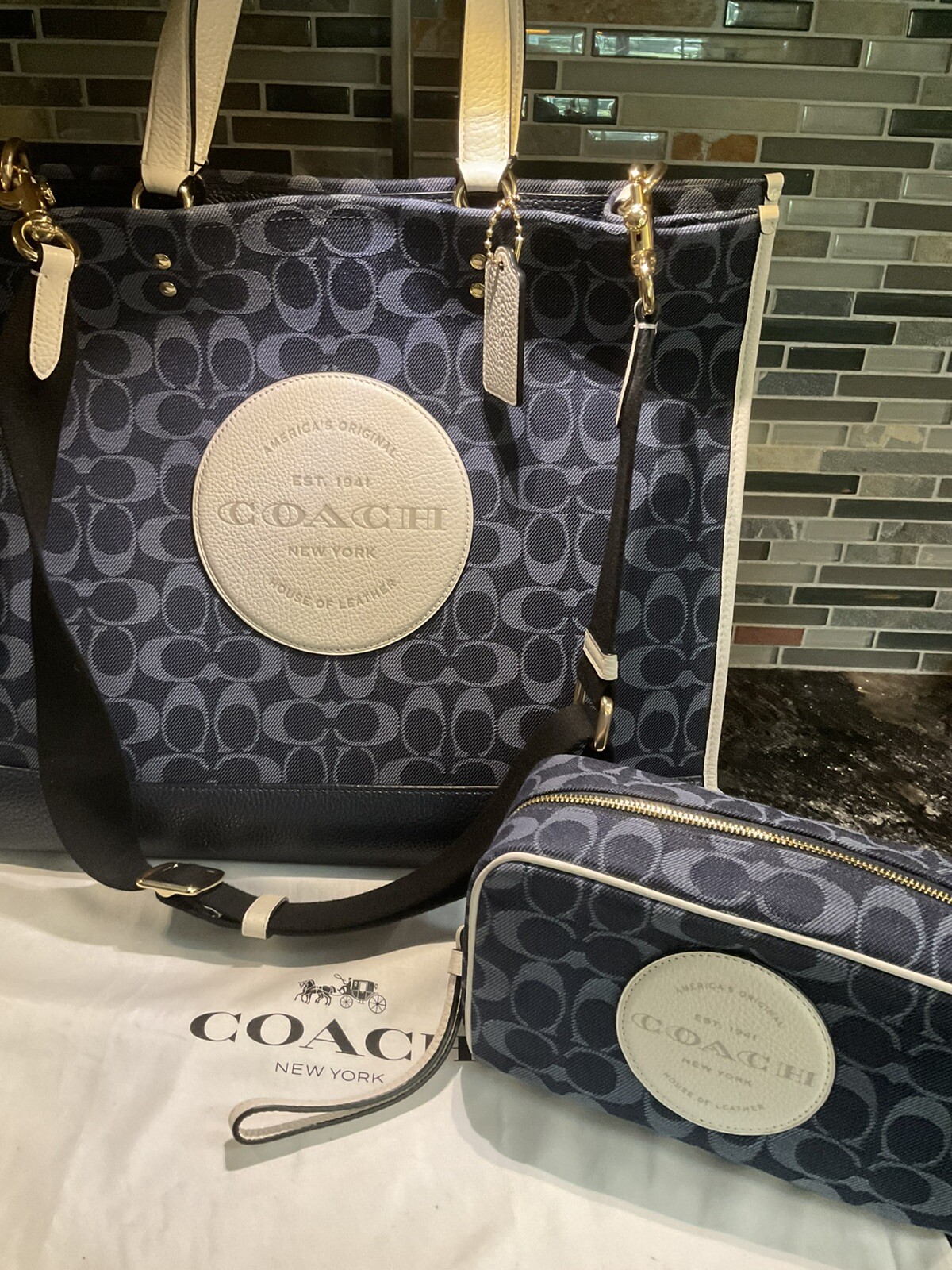 Coach Dempsey Tote 44 Signature Denim Jacquard With P… Gem