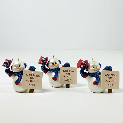Hallmark Christmas Ornament Snowman God Bless the U.S.A. 2001 Ed Seale Lot of 3