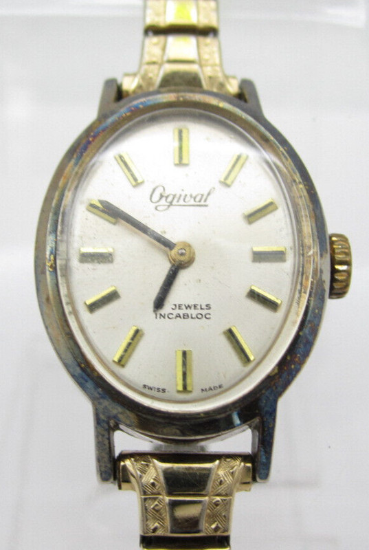 Vtg Ogival  17 Jewel Hand Wind Analog 20mm Dial Round Watch (H406) "Broken"