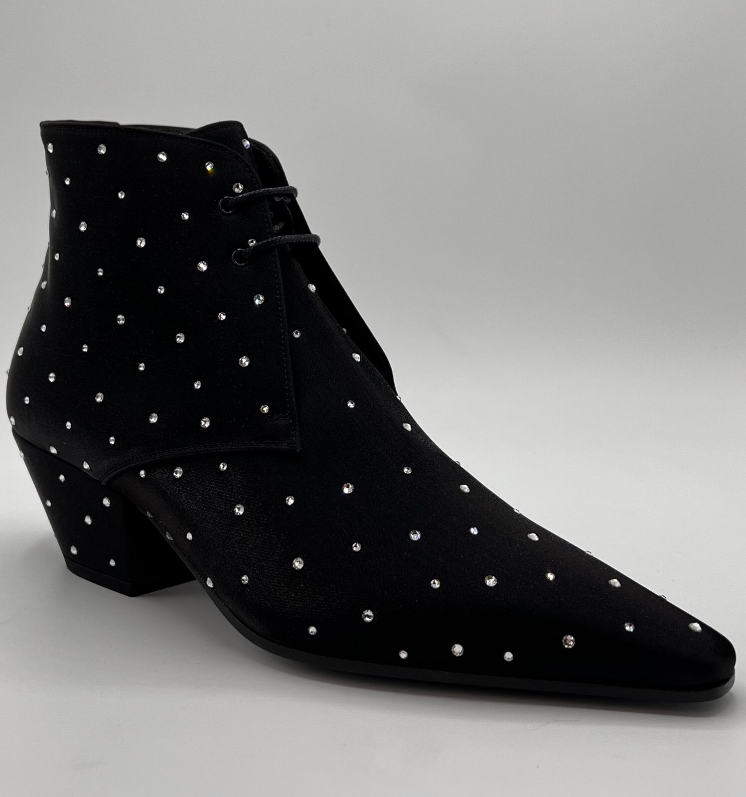 $1045 Saint Laurent Belle 45 Stivaletti borchie cristallo raso seta 592127 1000