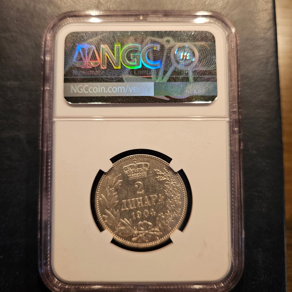 SERBIA 2 DINARA 1904 NGC AU DETAILS - Image 2 of 2