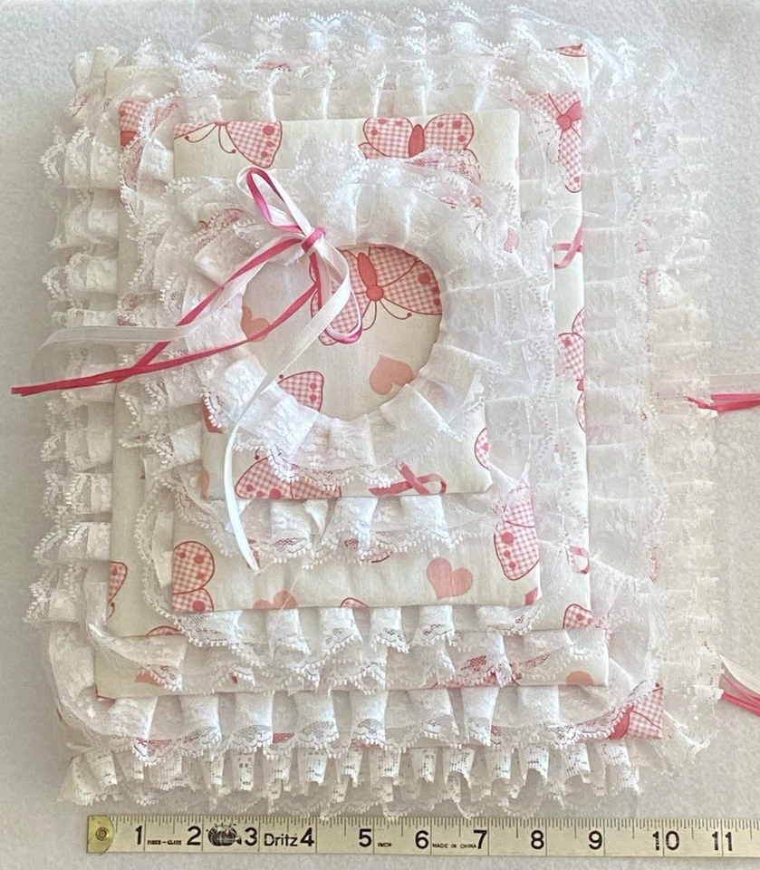 Libro álbum de fotos de tela de encaje mariposas y cintas acolchadas niveles 28 páginas hecho a mano Foto 3 de 4