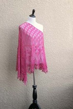 Knit lace shawl in pink coral color with nupps