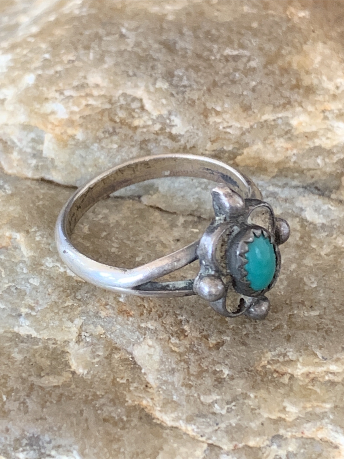 Blue Turquoise Navajo Sterling Silver Old Pawn Butterfly Ring Size 5.5 10786