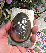 Vintage Chocolate Mold HALF Easter Egg Mold Running Dressed Pig 4 inches