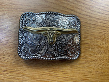 Gold and Silver Tone Texas Longhorn Belt Buckle