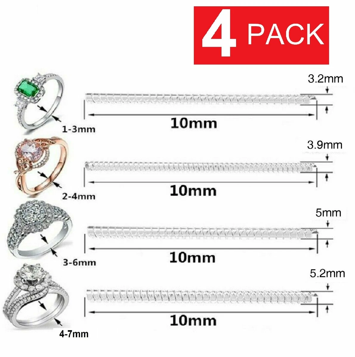 4Pcs Ring Size Adjuster Invisible Clear Ring Sizer Jewelry Fit Reducer  Guard US