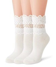 Womens Lace Ruffle Socks Transparent Mesh Ruffle Dress Socks 3 Pairs White
