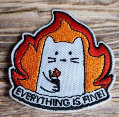 This Is Fine Cat In Fire Hell Meme Internet Joke Embroidered Iron on Patch
