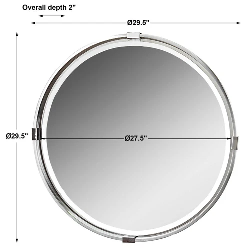 Contemporary Modern 30" Round Wall Mirror | Silver Nickel Chrome - Picture 5 of 6