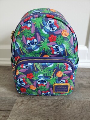 Disney Loungefly Lilo & Stitch Tropical Leaves Mini Backpack LE 600 Amazon.com | Disney Lilo & Stitch Blue Tropical Leaves Mini  main image 3