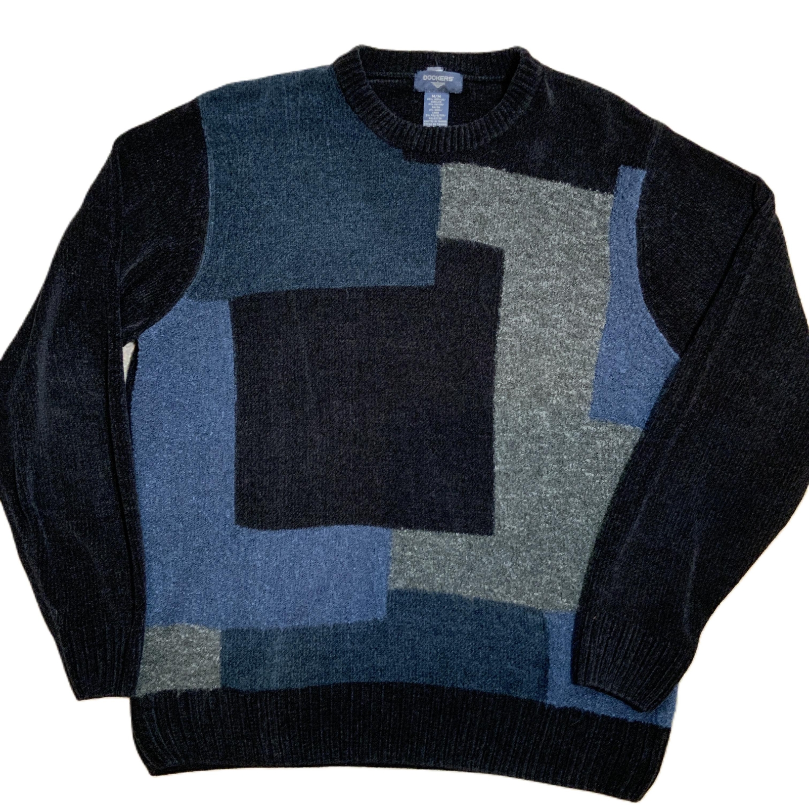 Dockers Blue Patchwork Crew Neck Long Sleeve Pull… - image 1