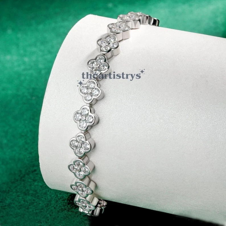 Venta de Navidad Pulsera Tenis 7' Pulgadas Largo Corte Redondo 6 CT Oro Blanco Sólido 14K Foto 2 de 4