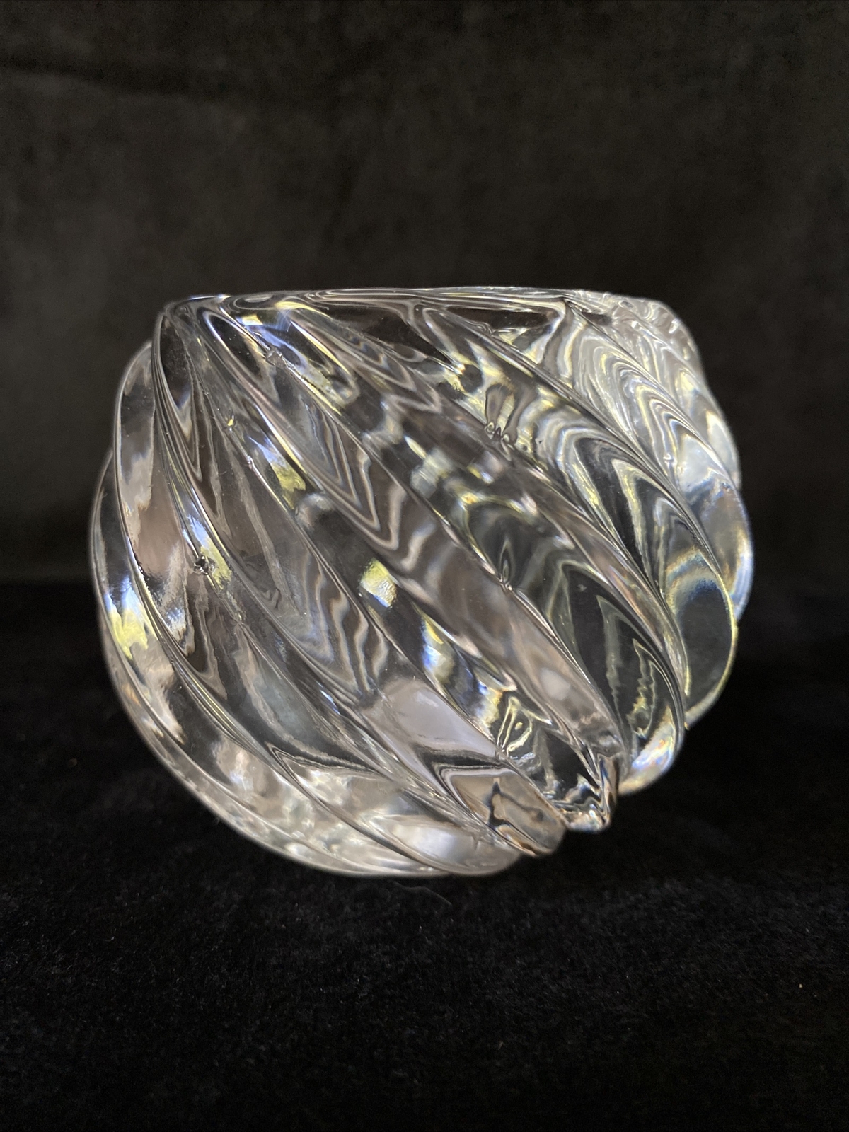 Vintage Crystal Cut Glass Round Votive Candle Holder With Swirl Design