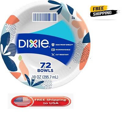 Dixie Small Paper Bowls, 10 Oz, 72 Count, Microwave-Safe, Soak-Proof, Disposable