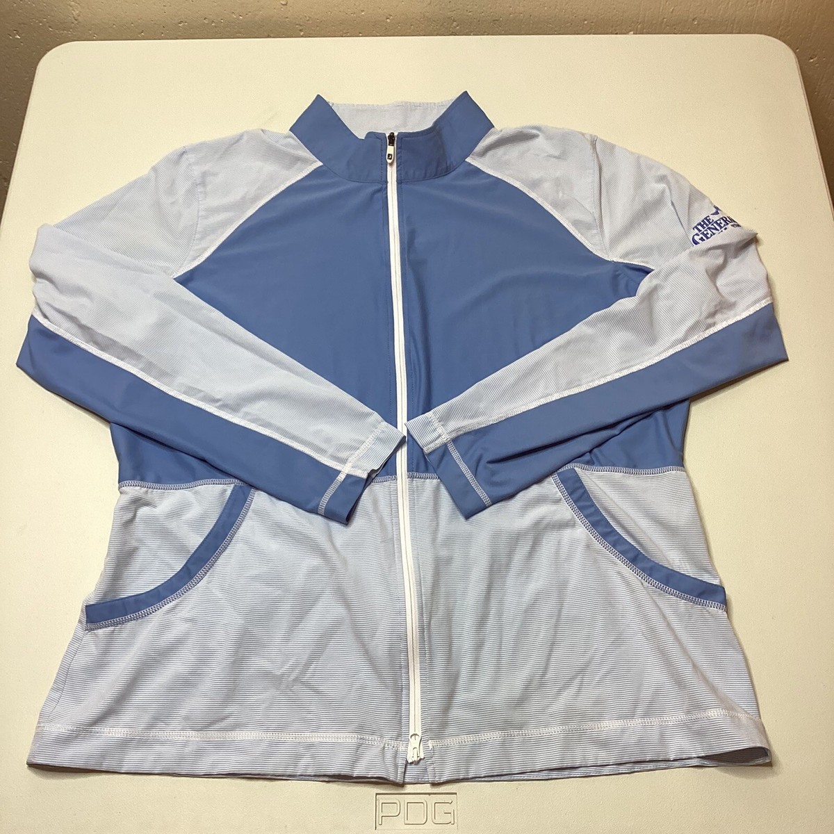 FOOTJOY WOMEN FULL-ZIP MINI STRIPE MID LAYER #27656 - Blue /White