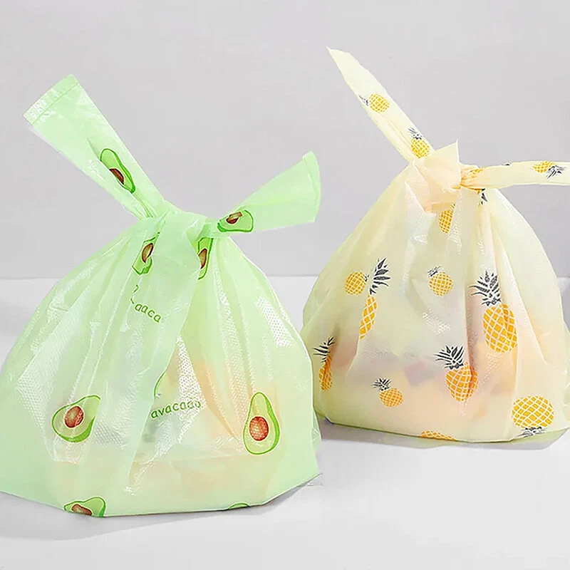 50Pcs Cute Fruit Plastic Bag Carry Out Bags With Handle Food Packaging Storag