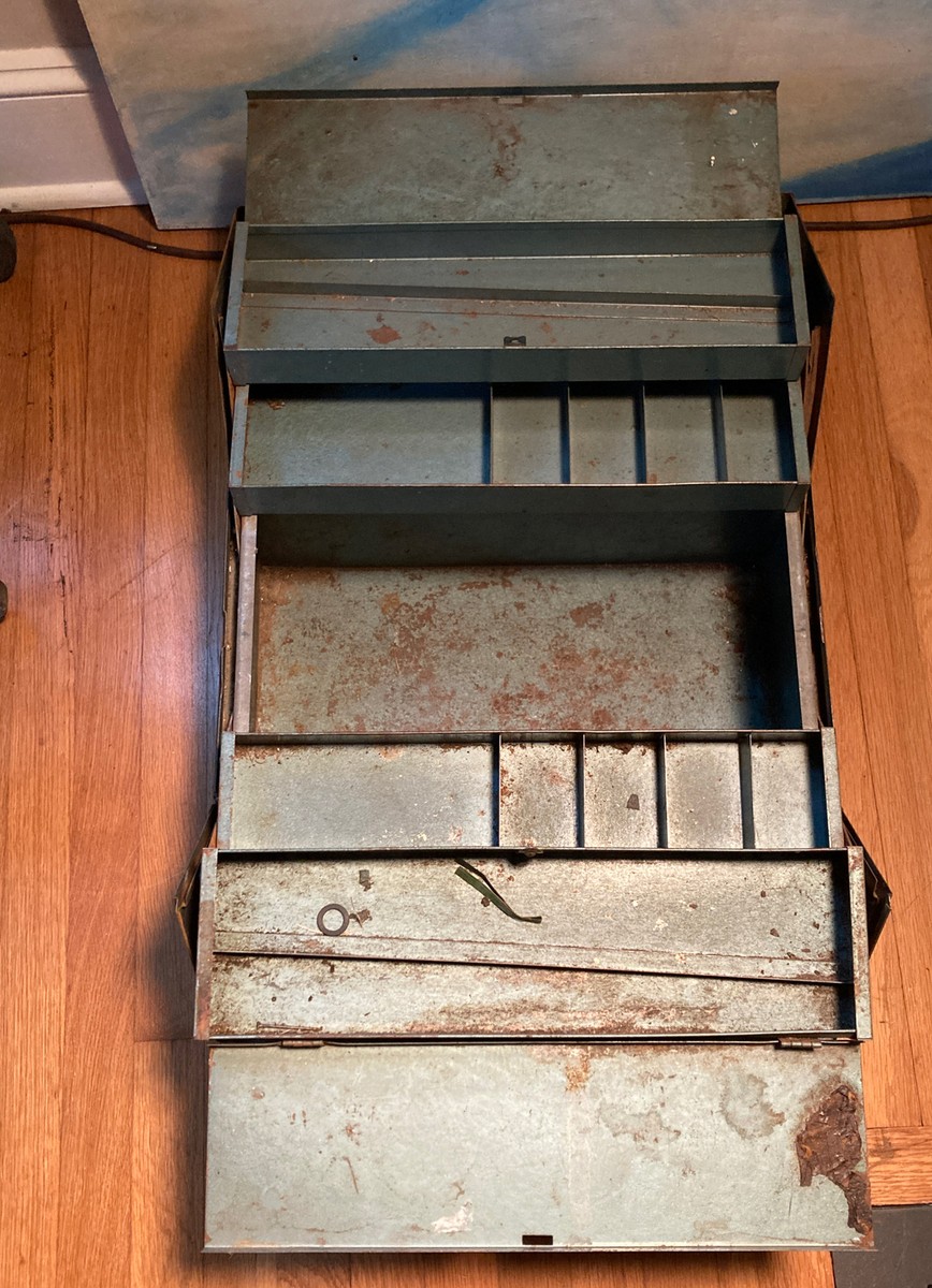 Vintage Waterloo # JL-48 Green Heavy Duty Metal Tool Box Chest